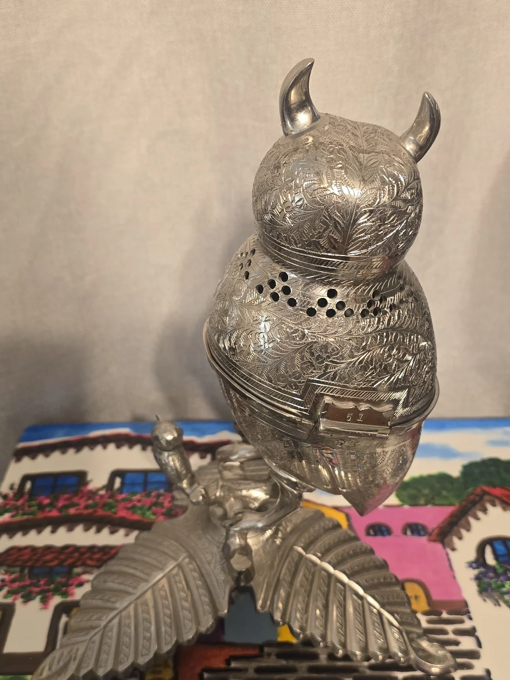 Vintage Mid-Century Fred Zimbalist Silver-Plated Owl & Owlets Figural Music Box